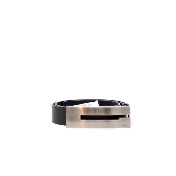 Gucci Black Leather Belt with Silver Square G Buckle – Tom Ford Era – Size 80/32 - Picture 1 of 6